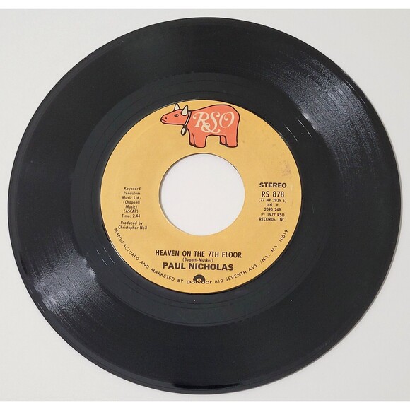 Paul Nicholas 45 RPM Heaven On The 7th Floor / Do You Want My Love - RSO EX '77 - Picture 2 of 3